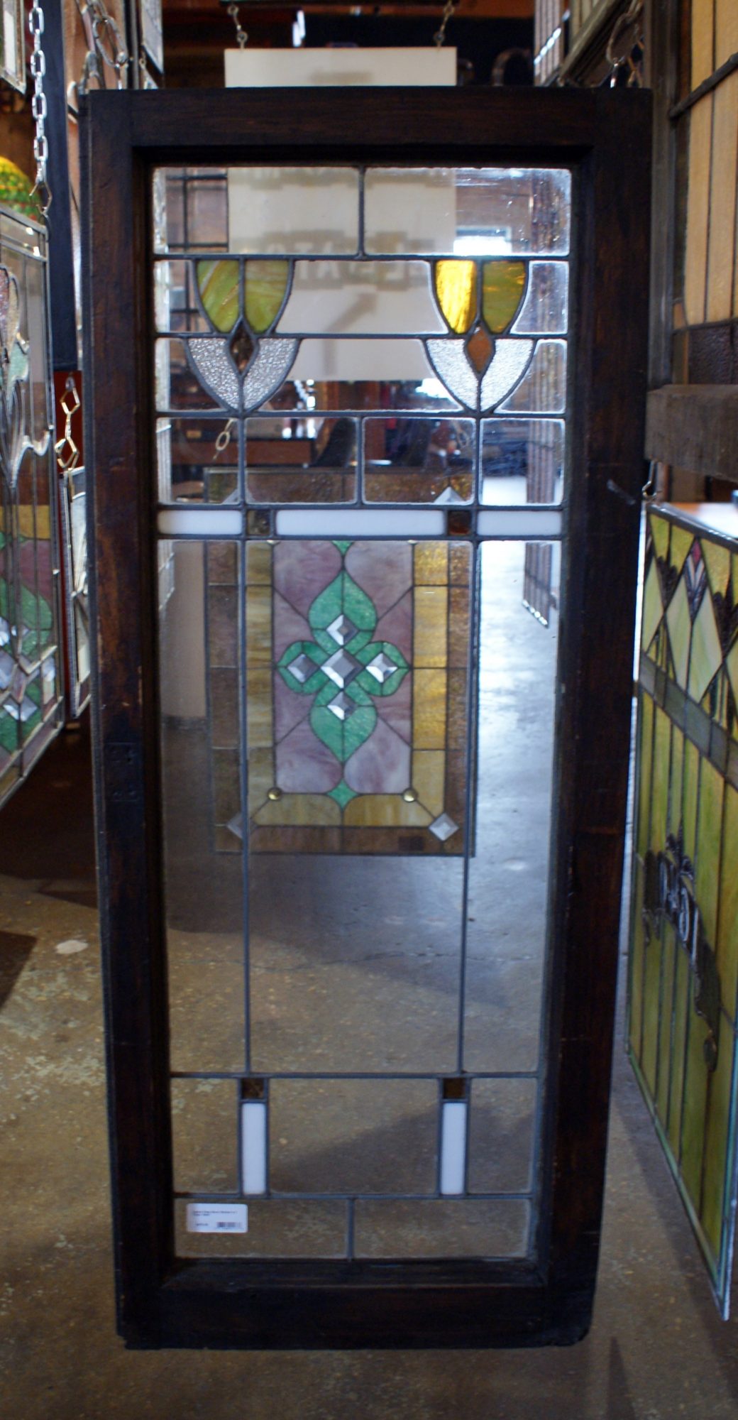 Leaded Glass Storm Window w 2 Tulips