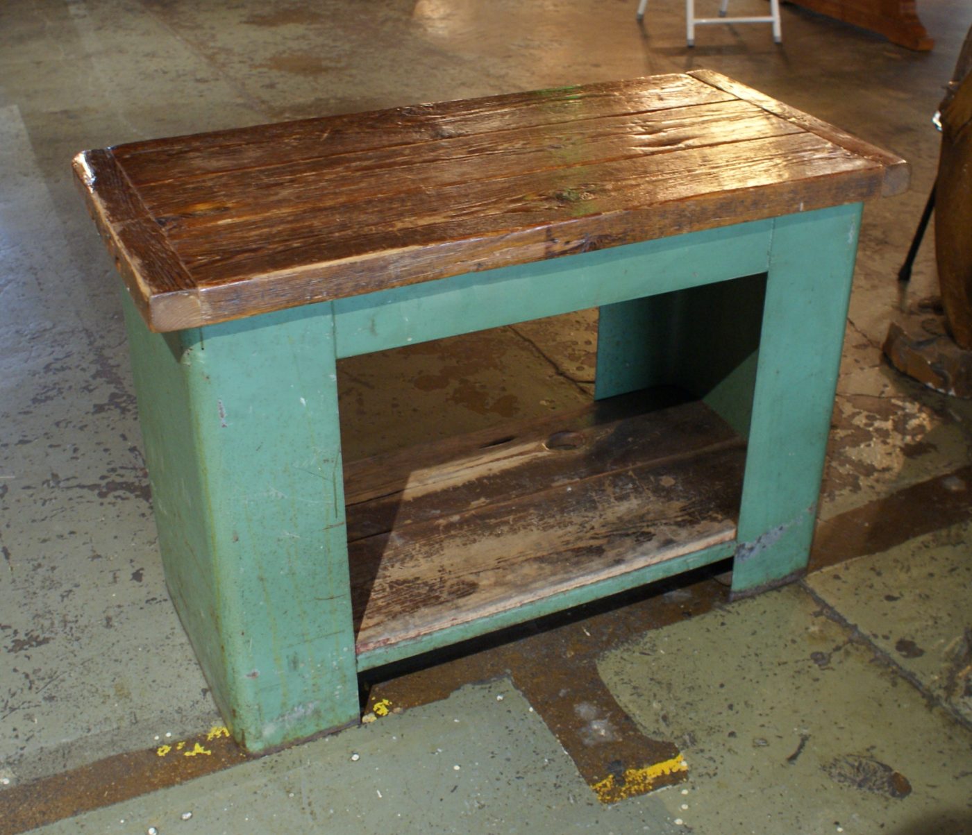 Wood Top Table w Green Iron Base