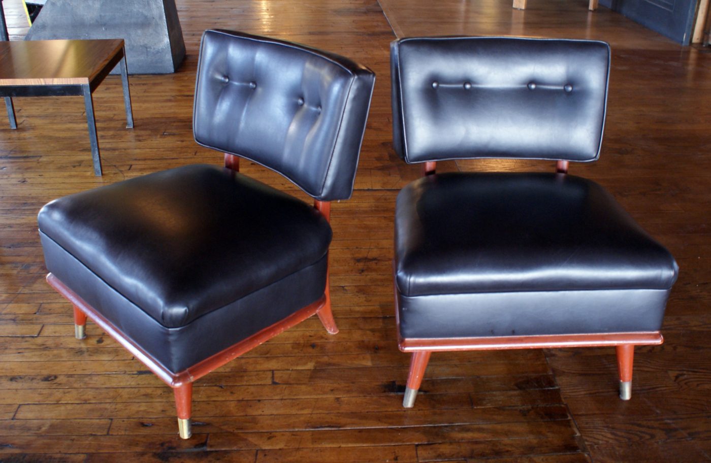 Kroehler Style Black Vinyl Side Chair PAIR