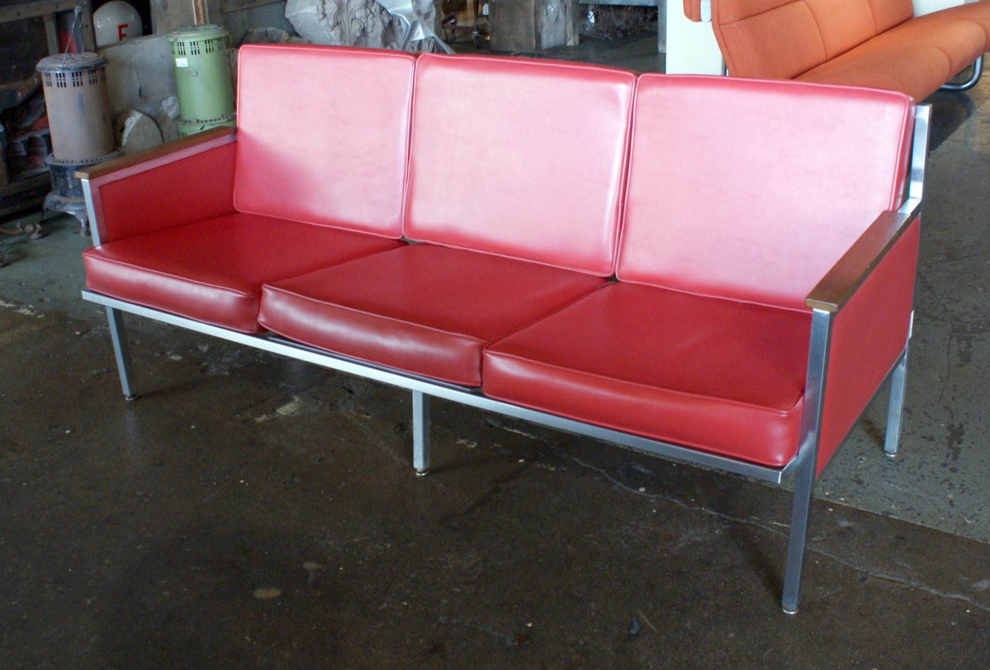 Steelcase Style Red Vinyl Sofa