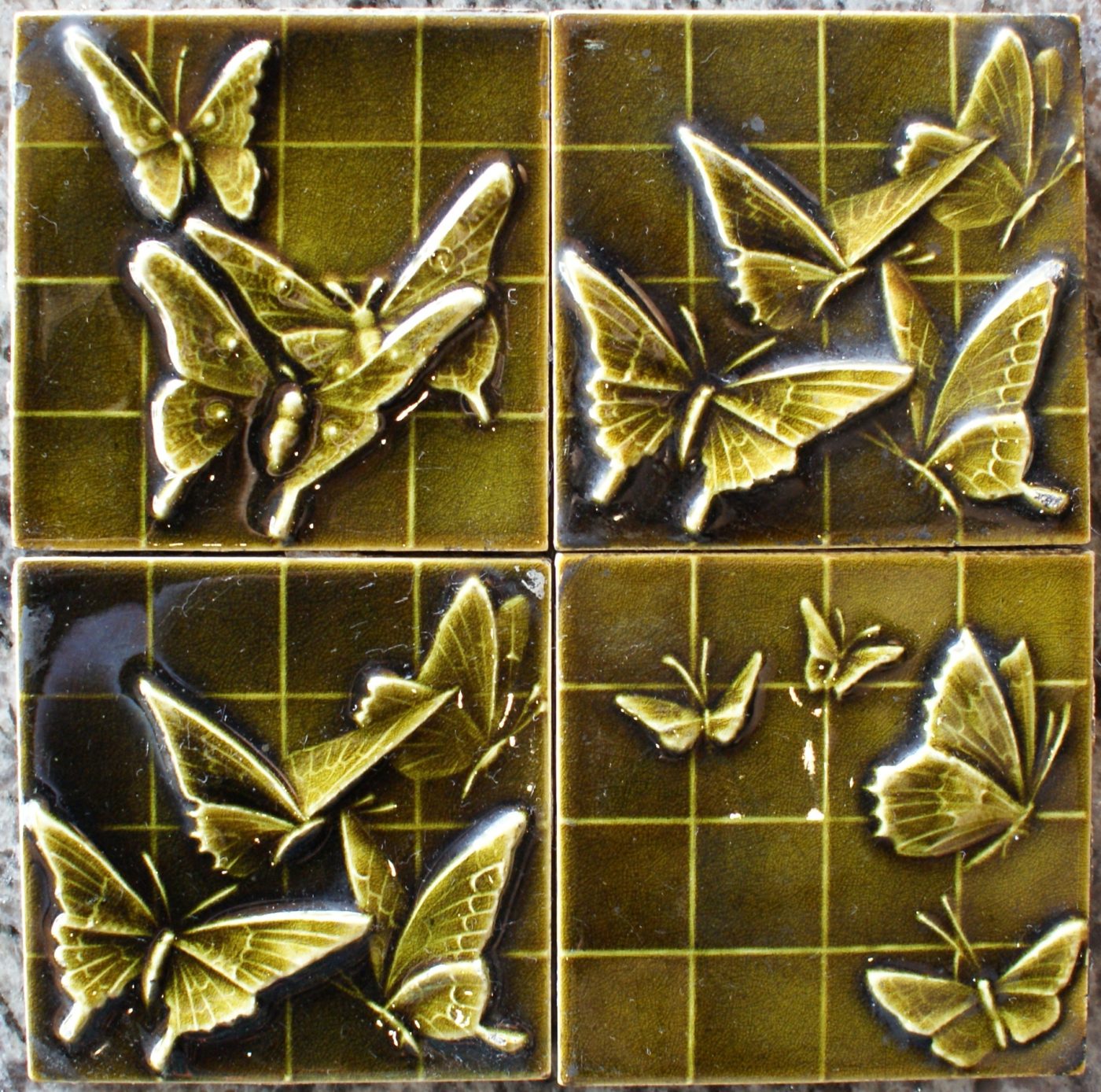 Encaustic Tile Co. Butterflies on Grid ca/ 1890