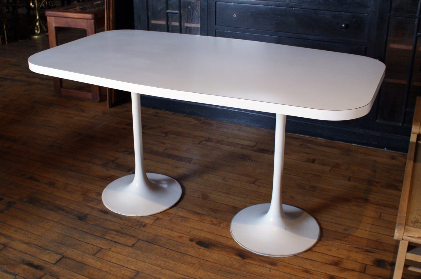 White Formica Table w Double Tulip Base