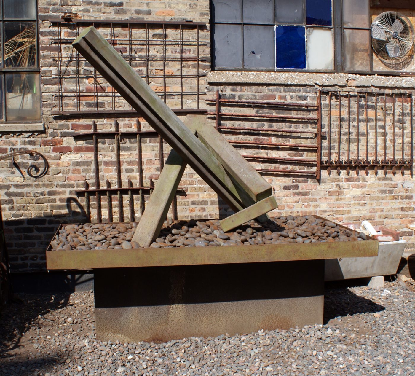 Angled Steel in Tray Sculpture by George McClements