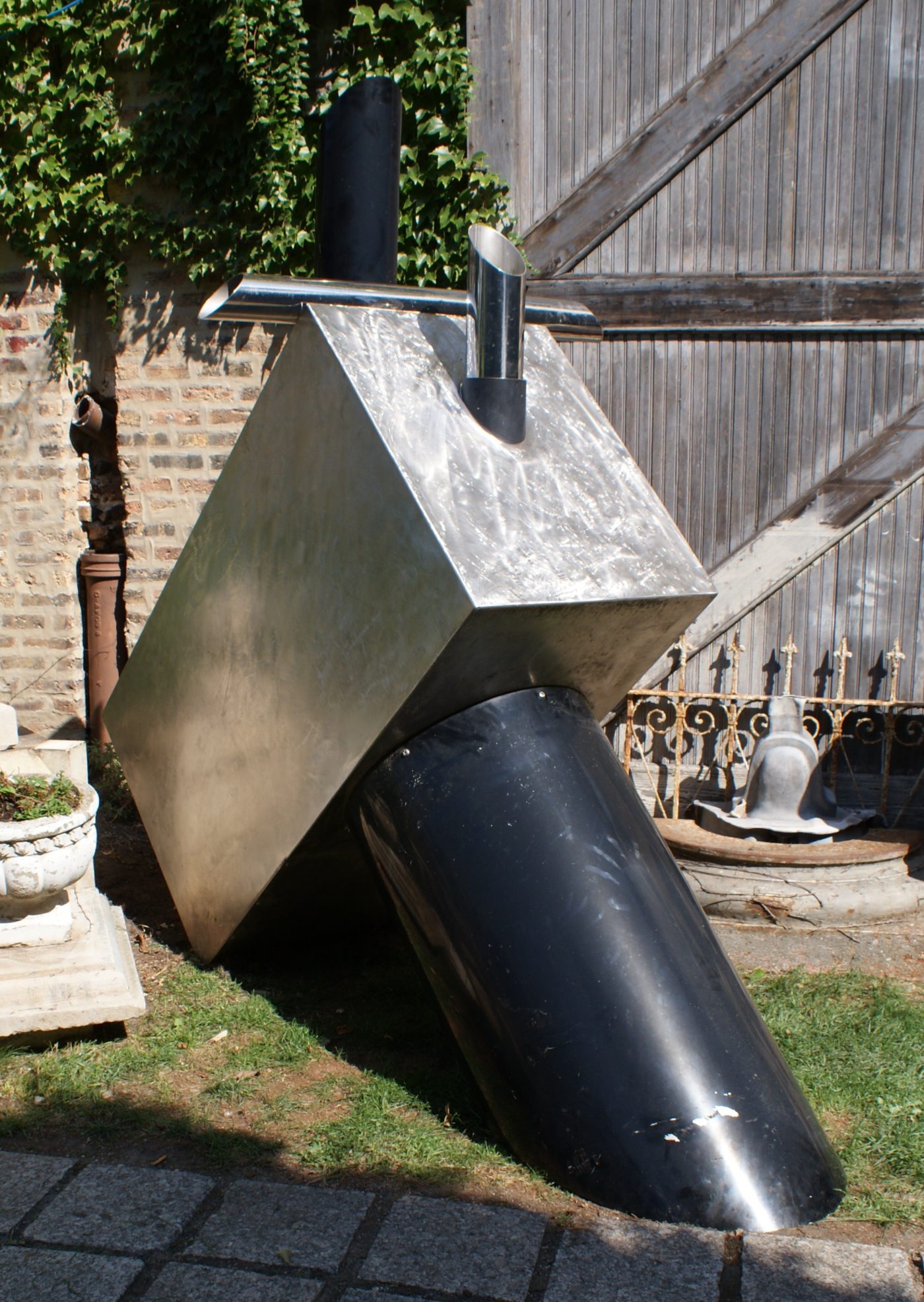 Polished Steel Geometric Sculpture Fountain