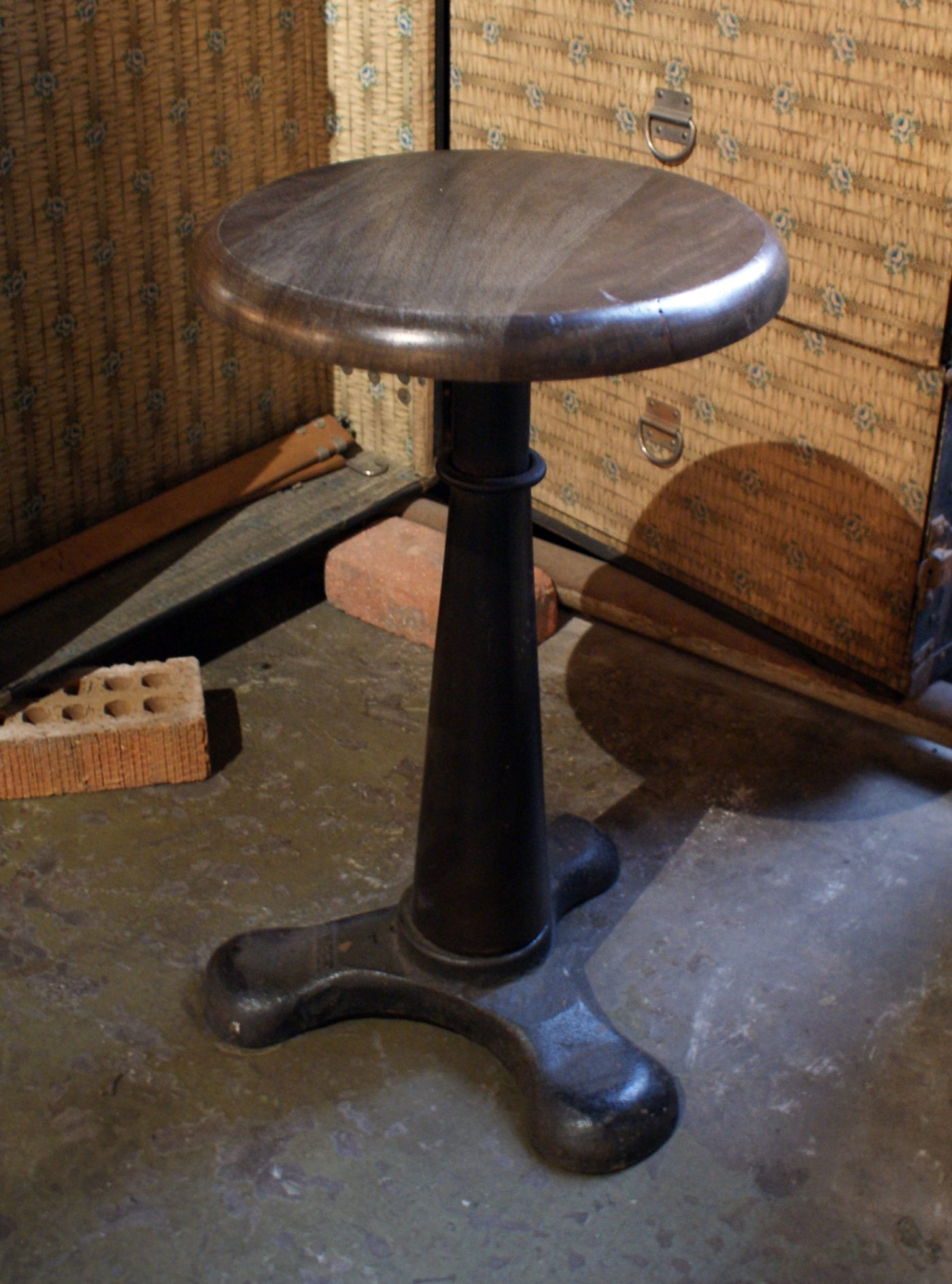 Antique Singer Iron Base Adjustable Stool