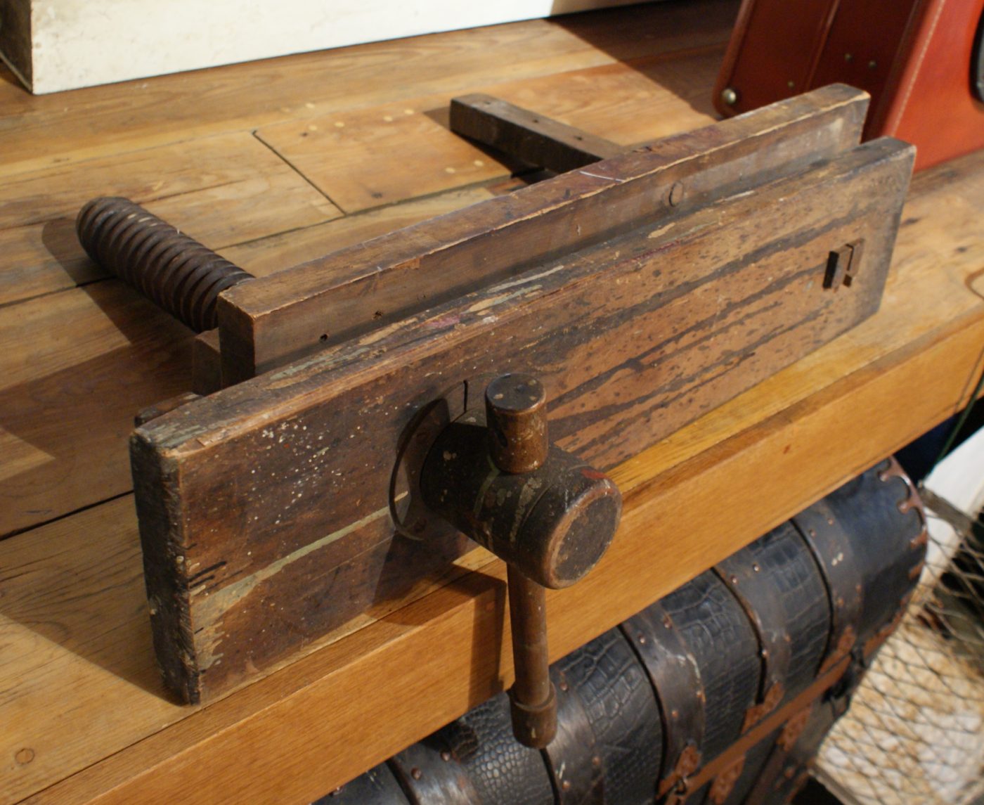 Antique Wood Book Clamp Vise