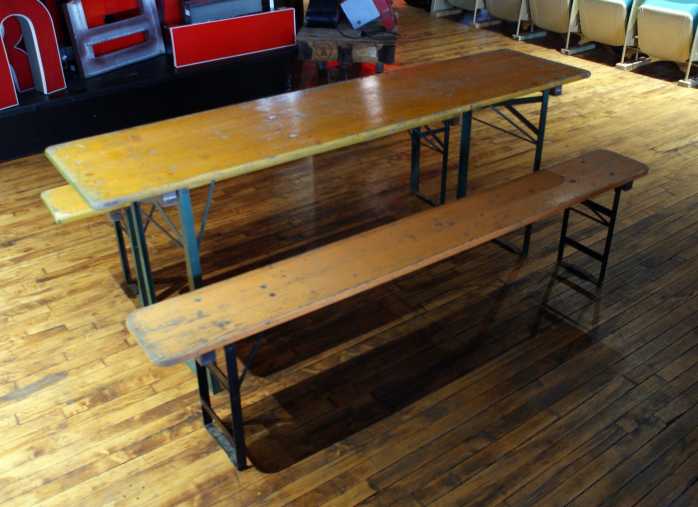 Narrow Industrial Picnic Table and 2 Benches