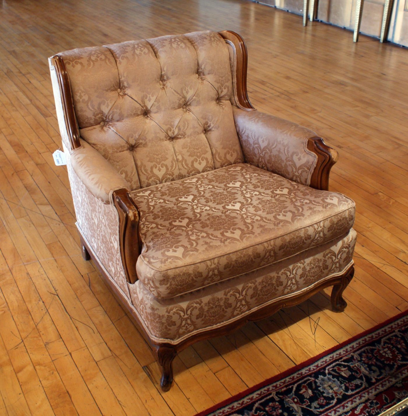 French Provincial Arm Chair w Wood Trim