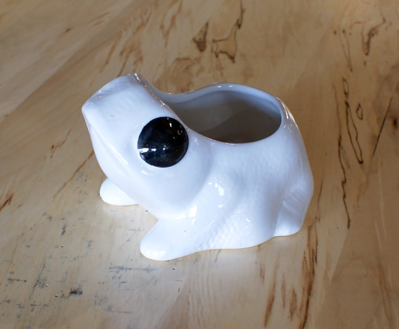 MCM White Ceramic Frog Planter