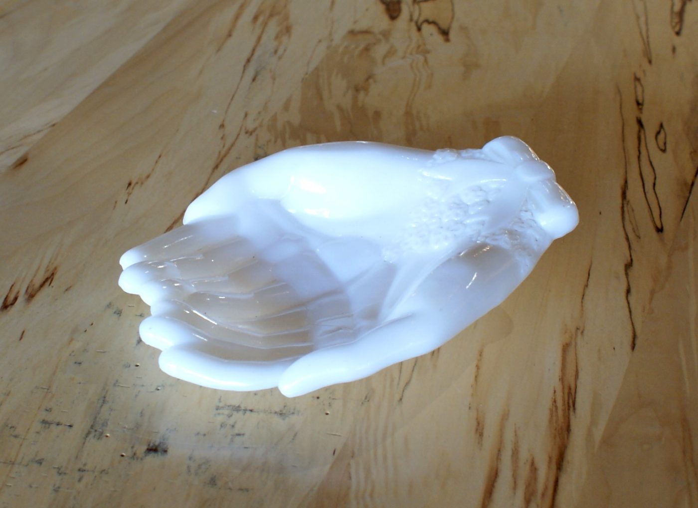 Open Hands Milk Glass Dish