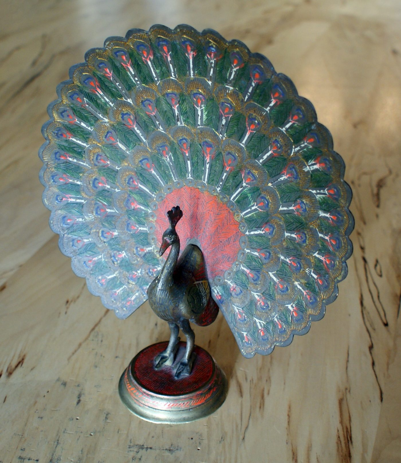 Vintage Brass Enamel Peacock