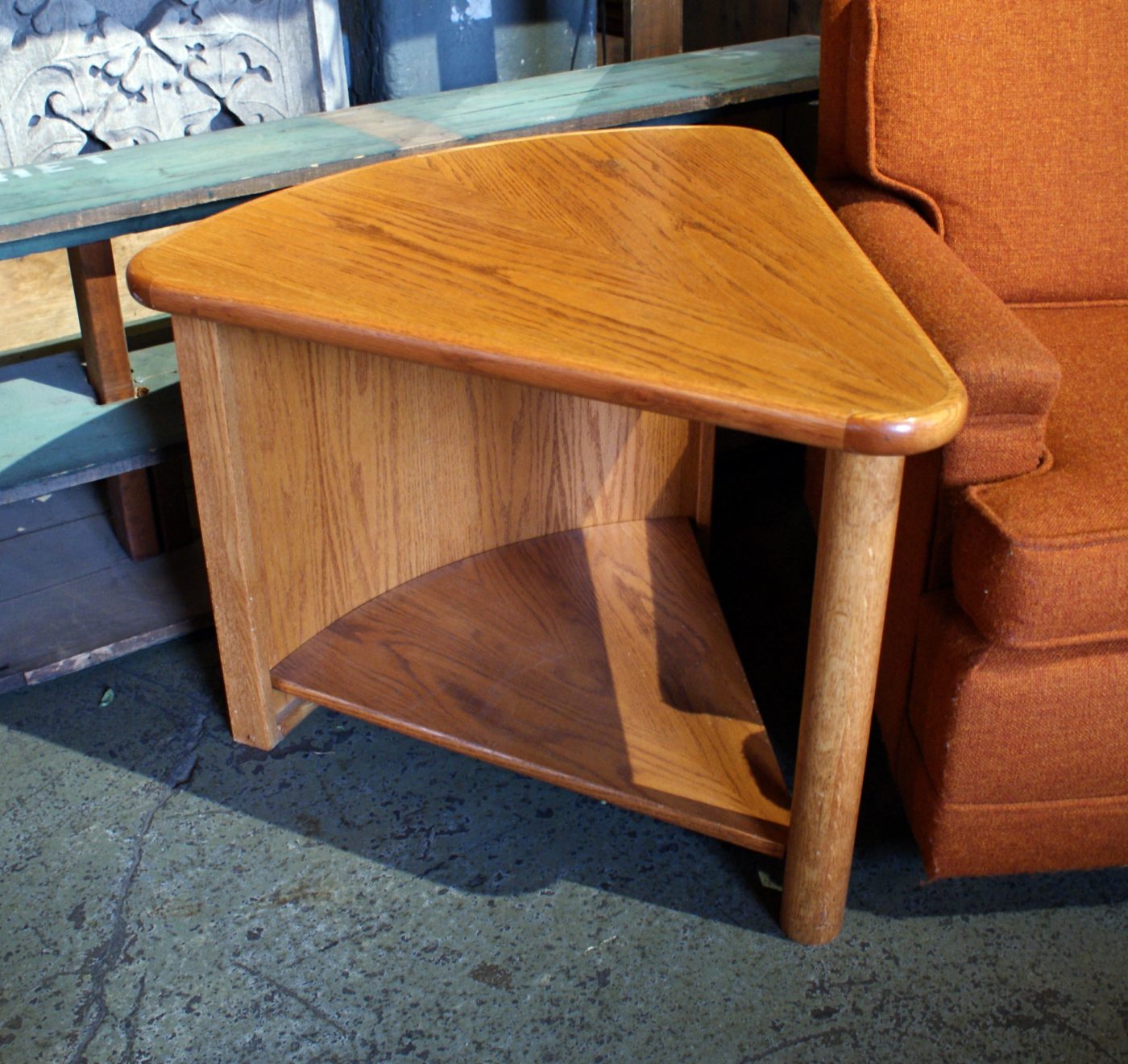 Oak Wedge Round Back Side Table