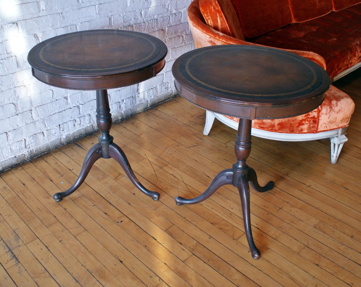 Leather Top Round Side Table