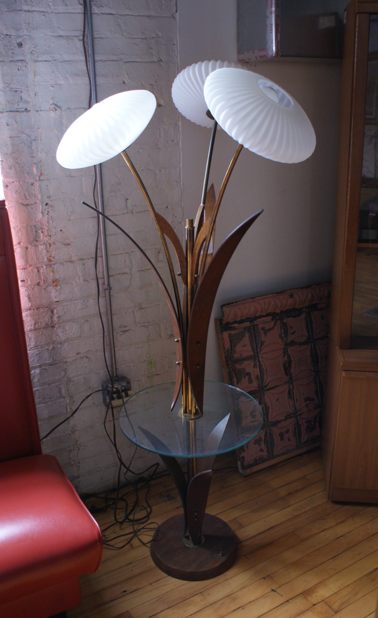 60s 3 Light Floor Lamp w Glass Shades