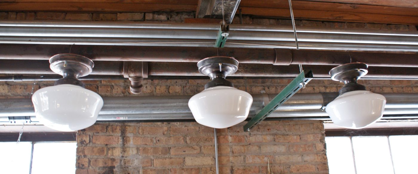 Milk Glass Industrial Flush Mount Fixture