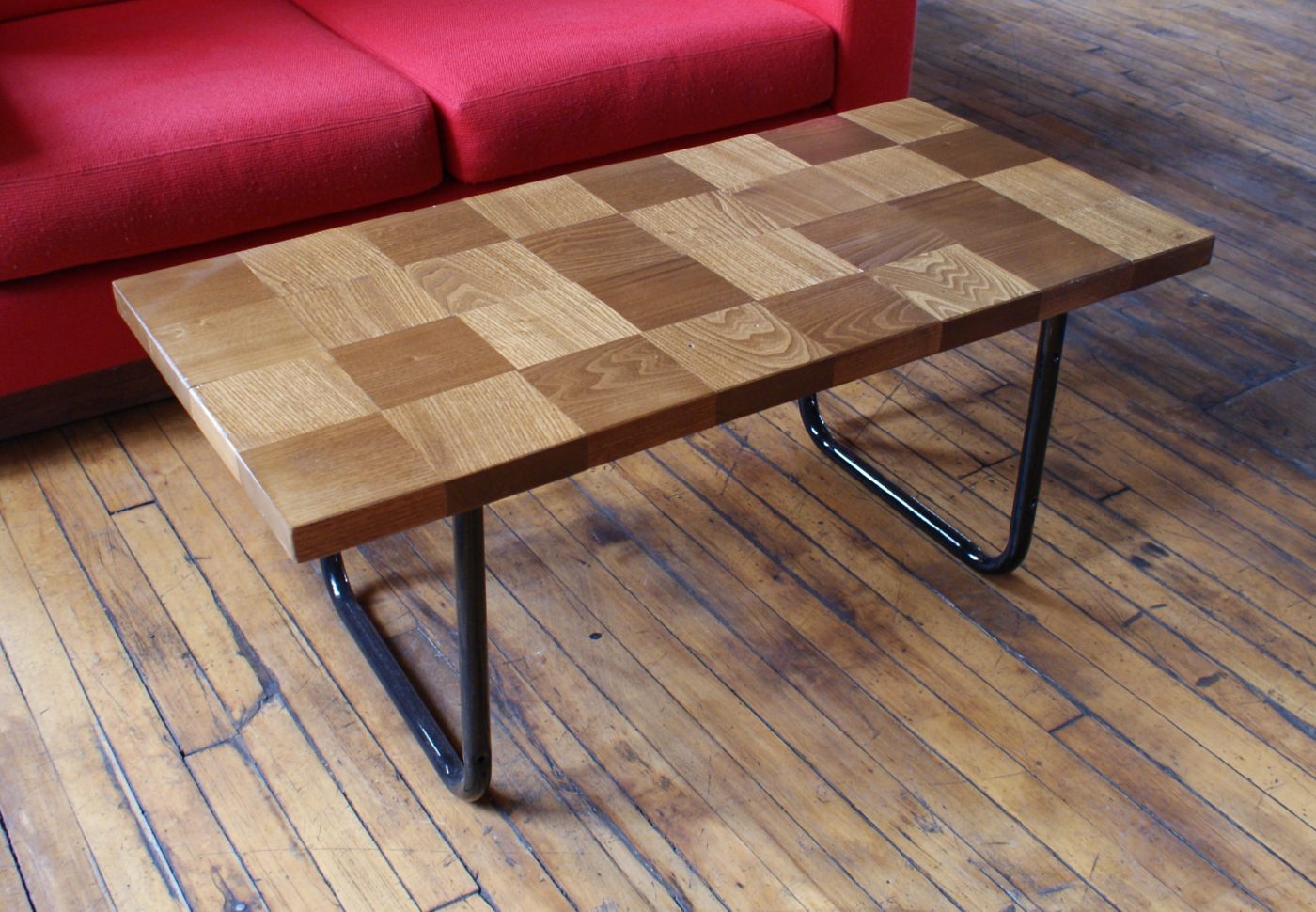 Checker Coffee Table w Black Tube Legs