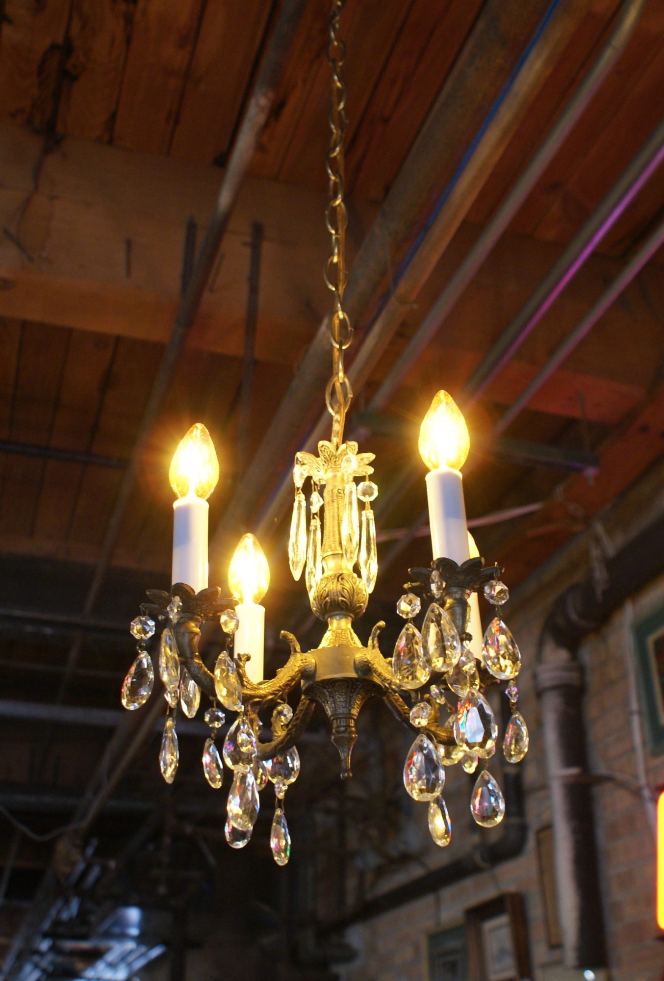 Small Brass 4 Light Crystal Chandelier