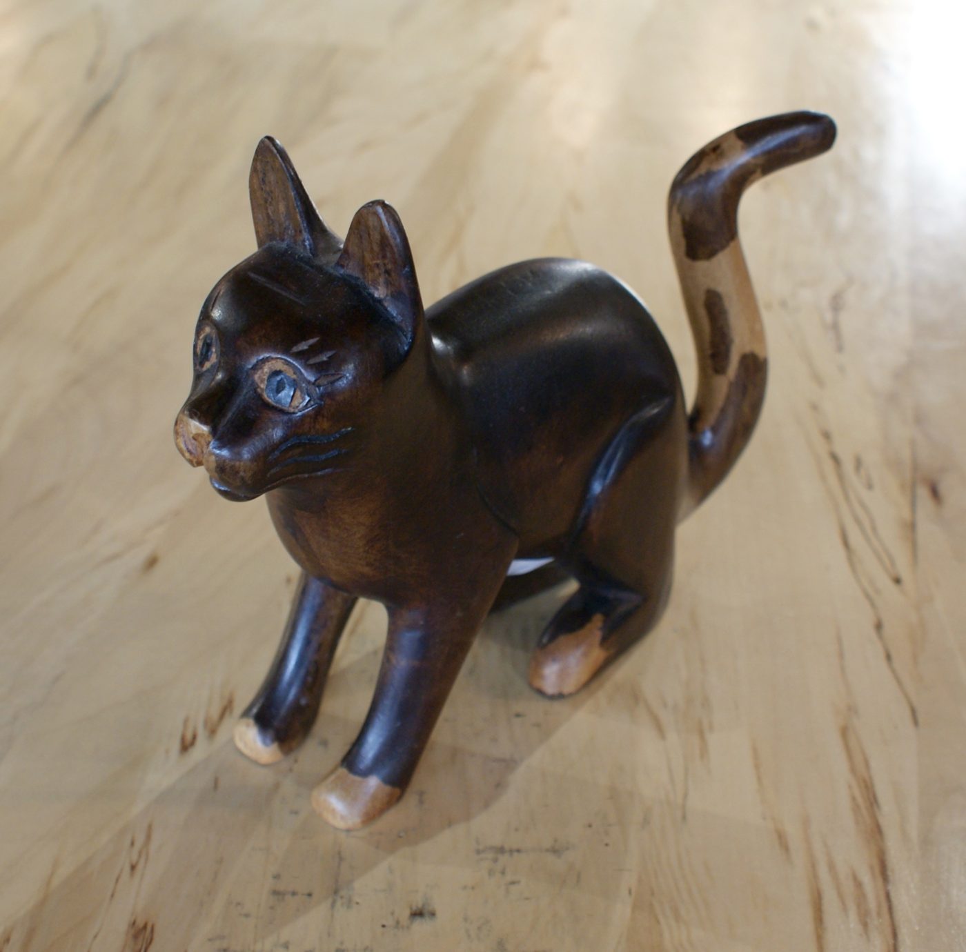 Carved Wood Cat Figure