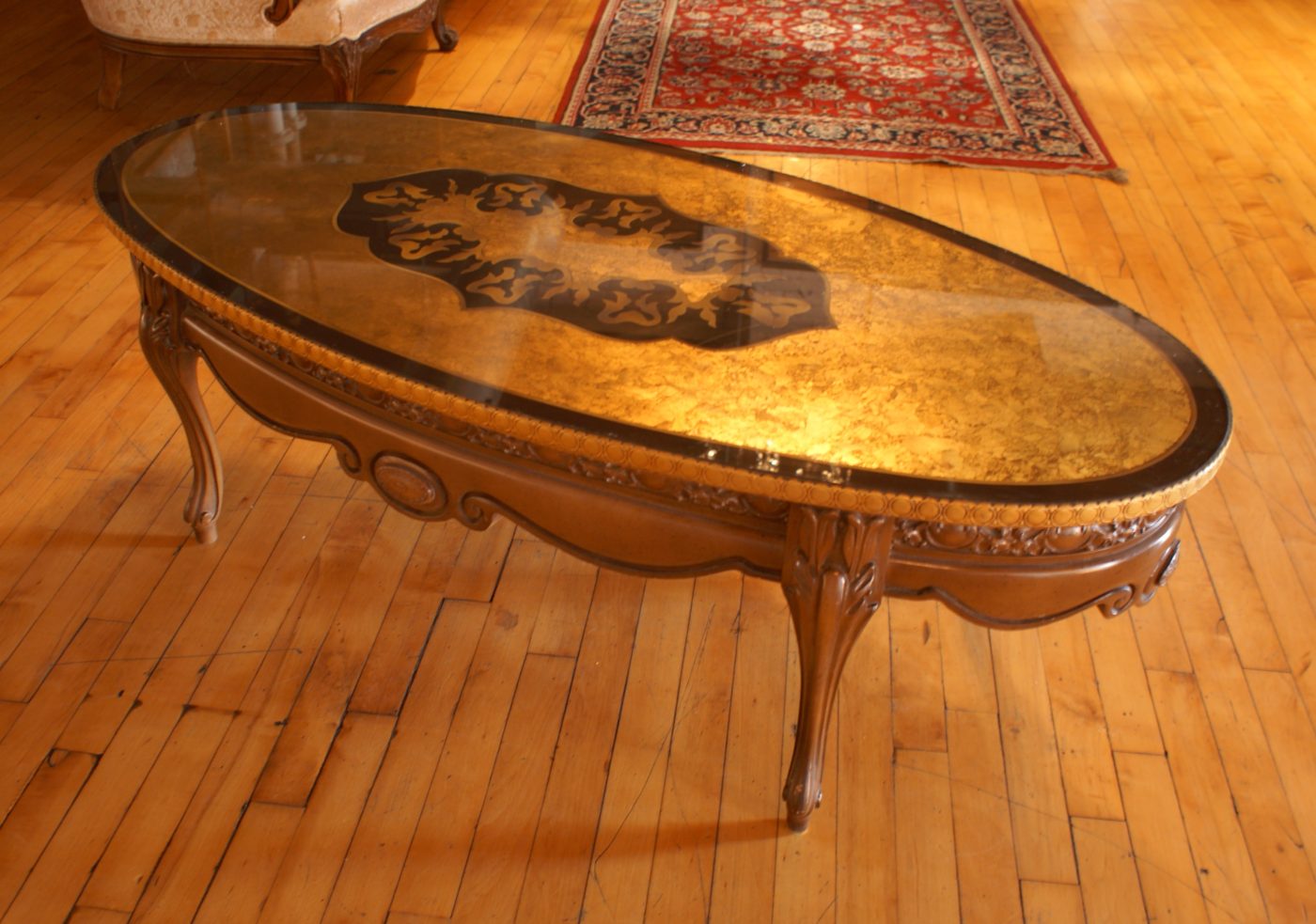 Regency Oval Coffee Table w Glass Top