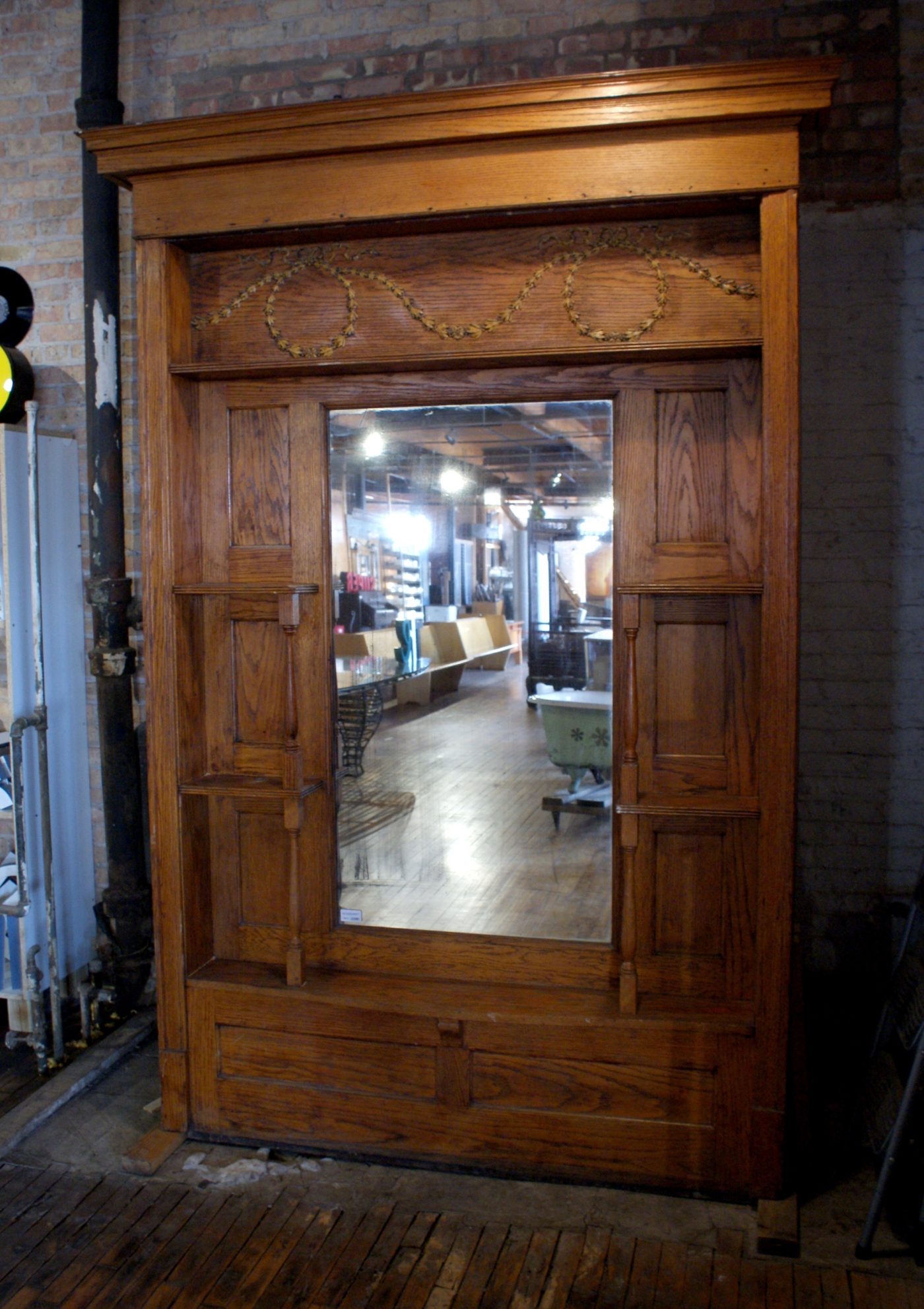 Built-In Pier Mirror w Shelves and Carved Wreaths