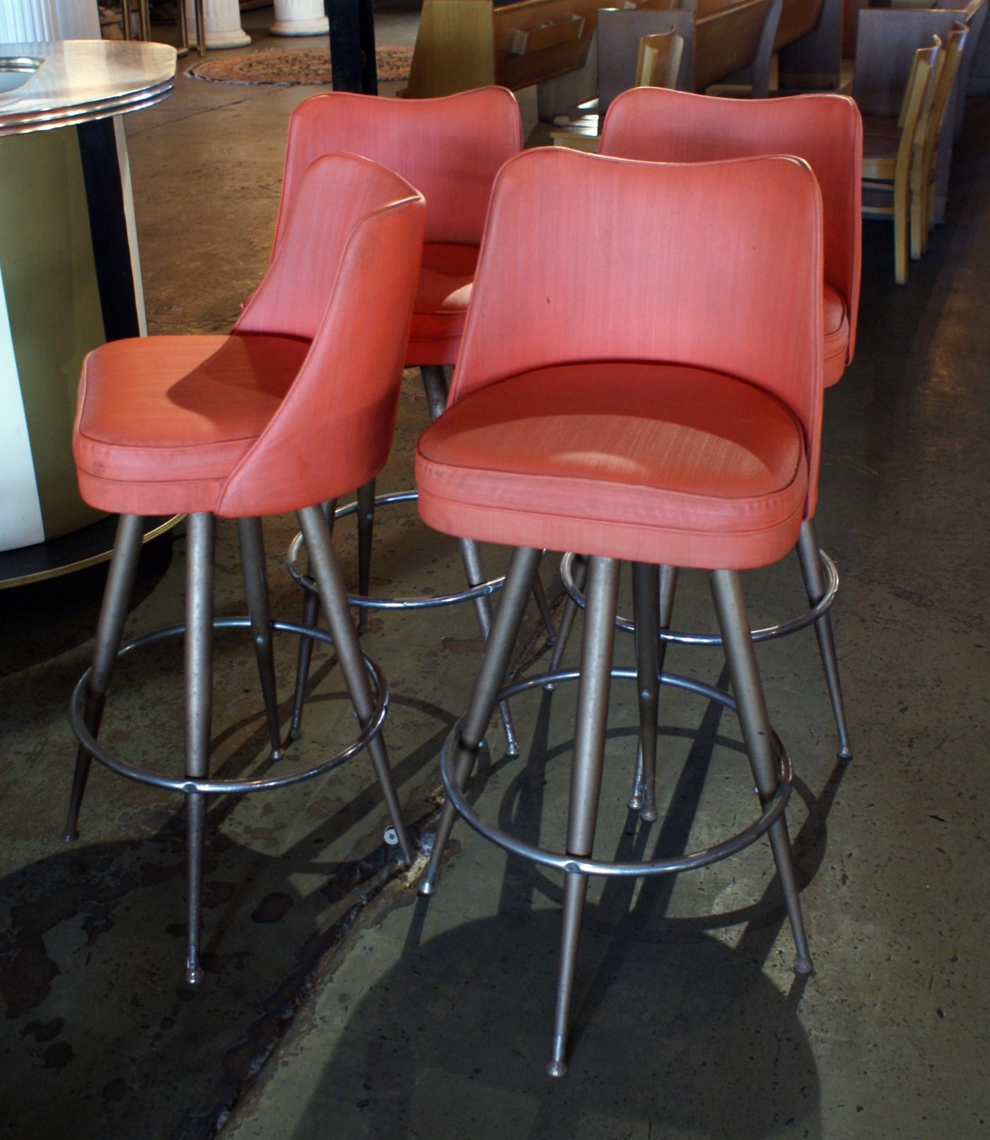 Vintage Orange Vinyl Swivel Bar Stool