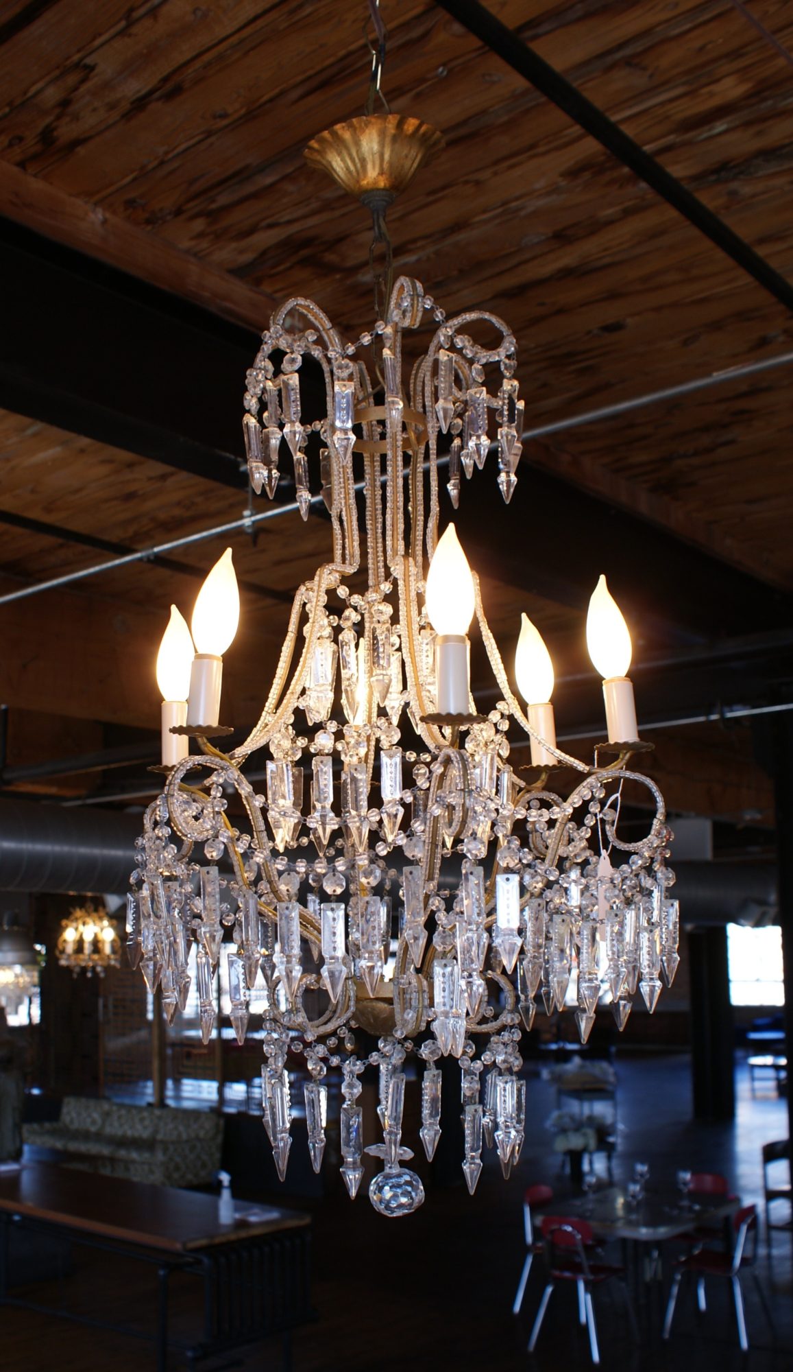 Vintage Italian Beaded Macaroni 6 Light Chandelier