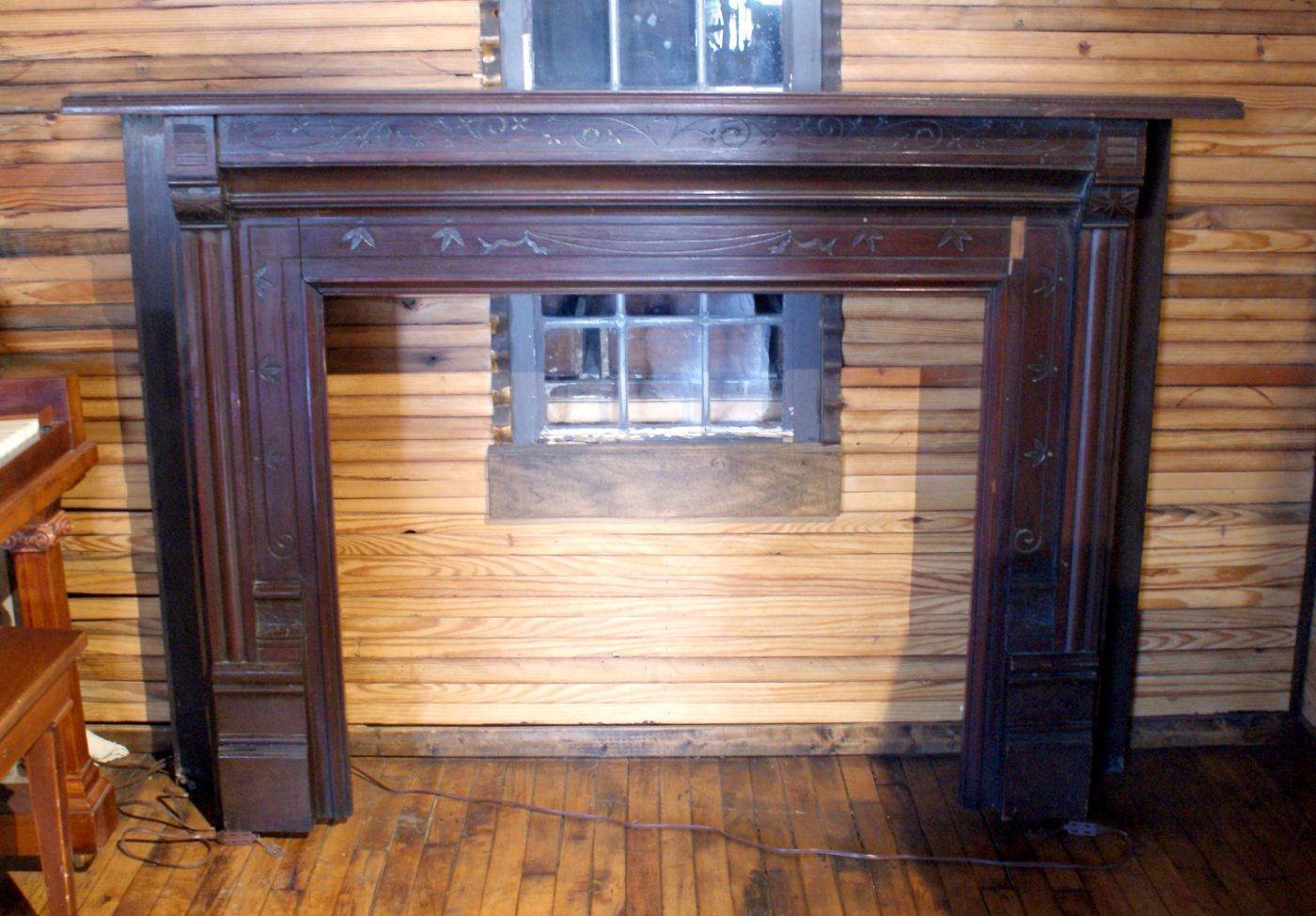 Antique Solid Cherry Mantel with Vine Carving