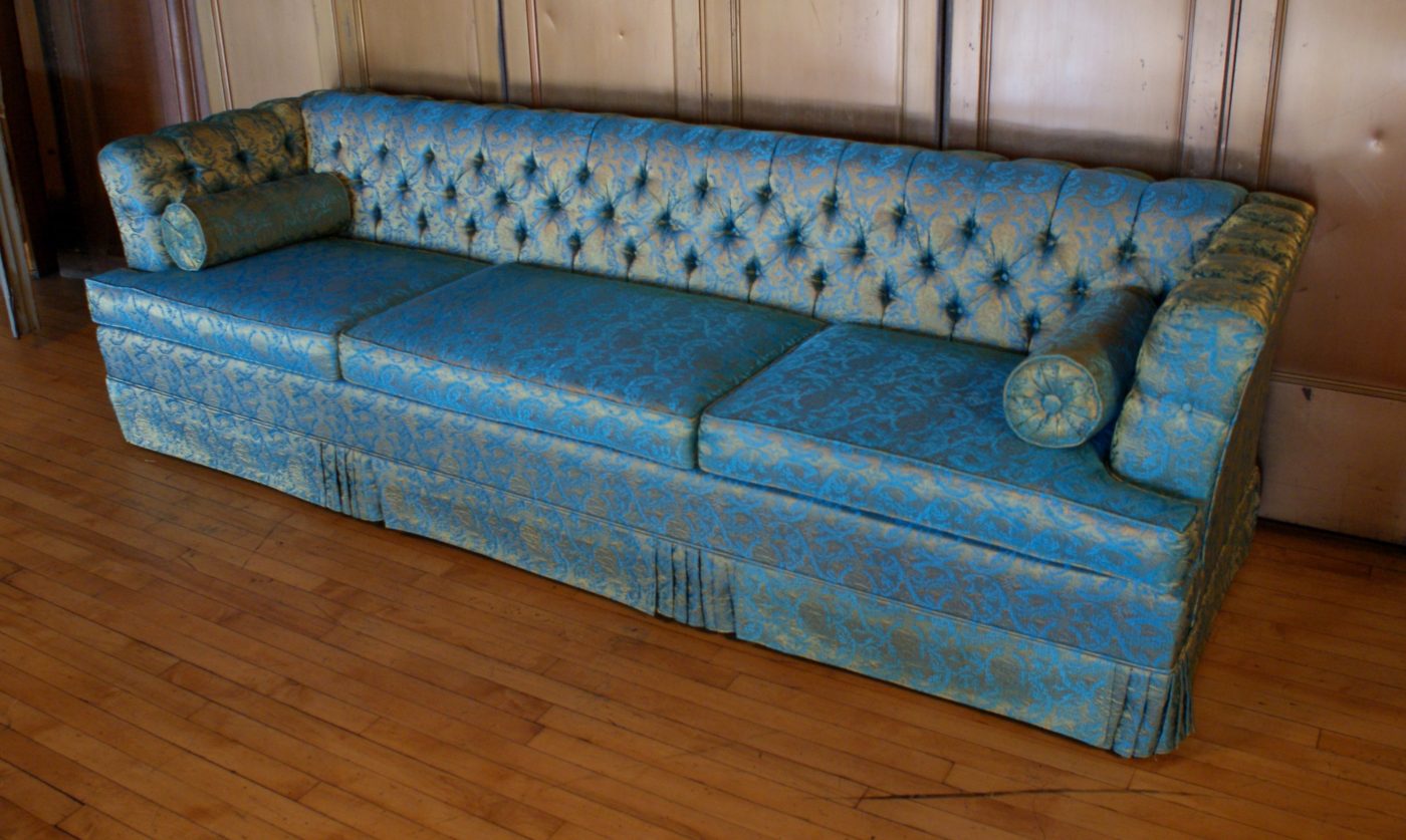 Blue and Gold Tufted Sofa by Howard Parlor for Harmony House