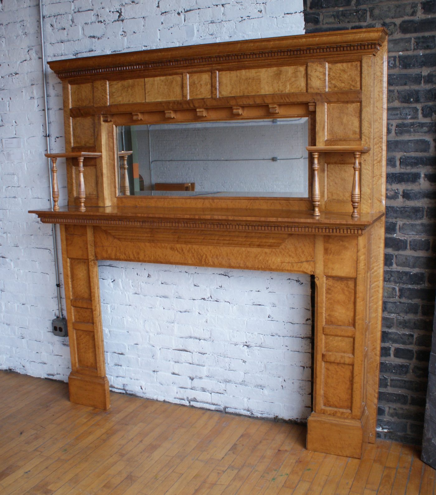 Antique French Birdseye Maple Full Mantel