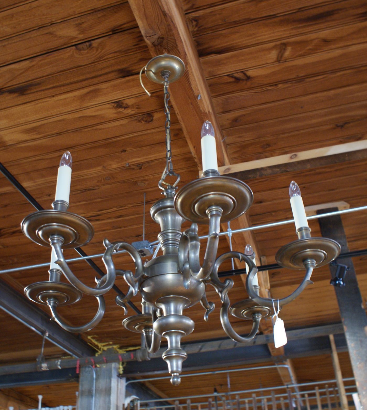 6 Light Patina Heavy Brass Chandelier by Chapman