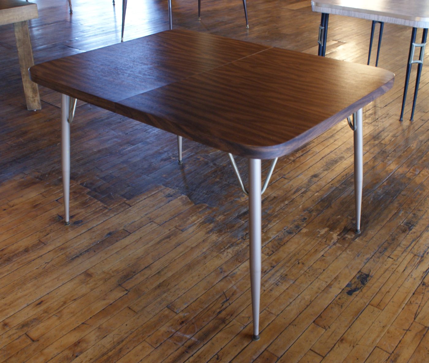 Wood Laminate Dining Table w Metal Tapered Legs