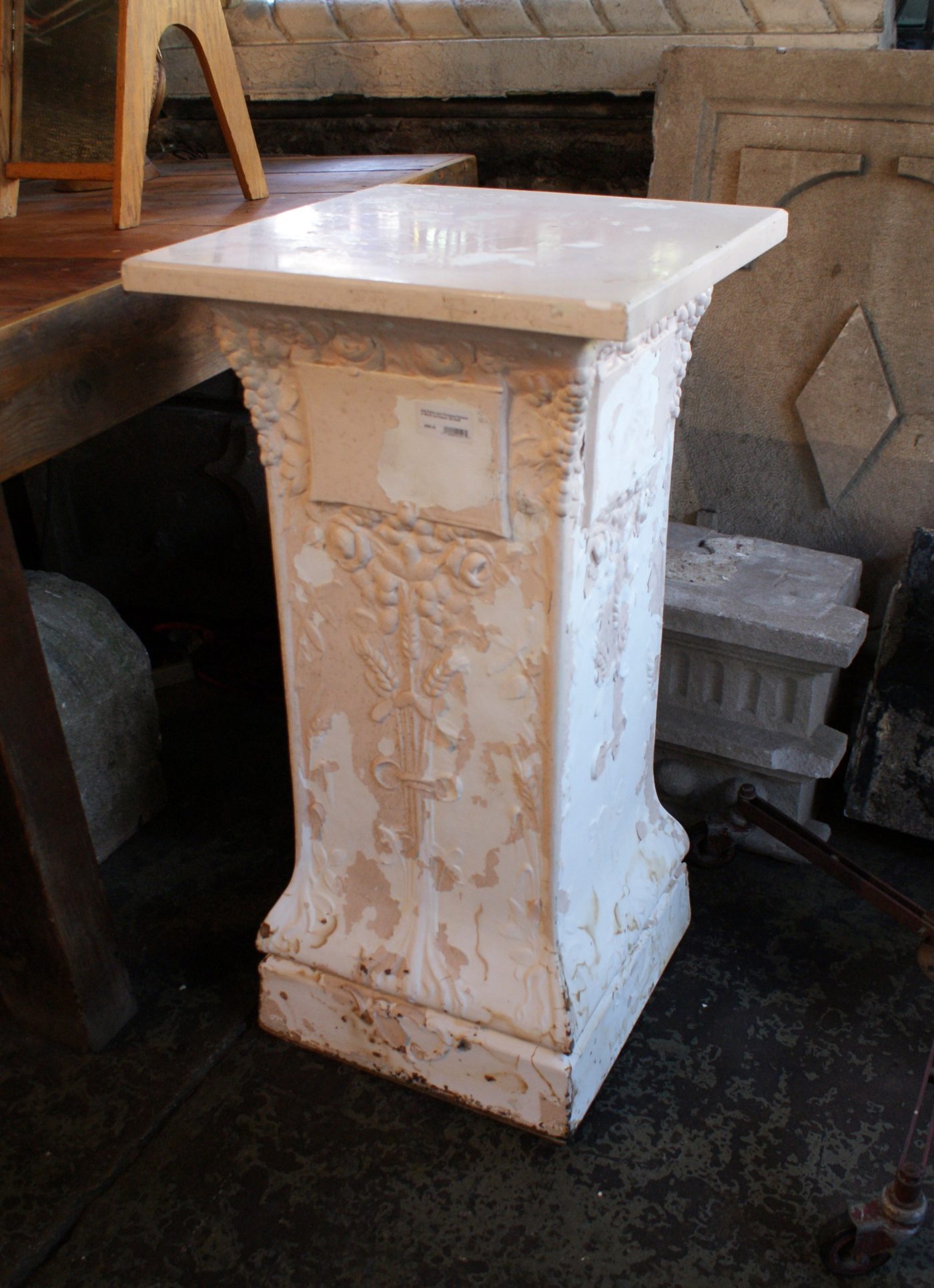 Cast Plaster and Fiberglass Pedestal w Wheat and Grapes