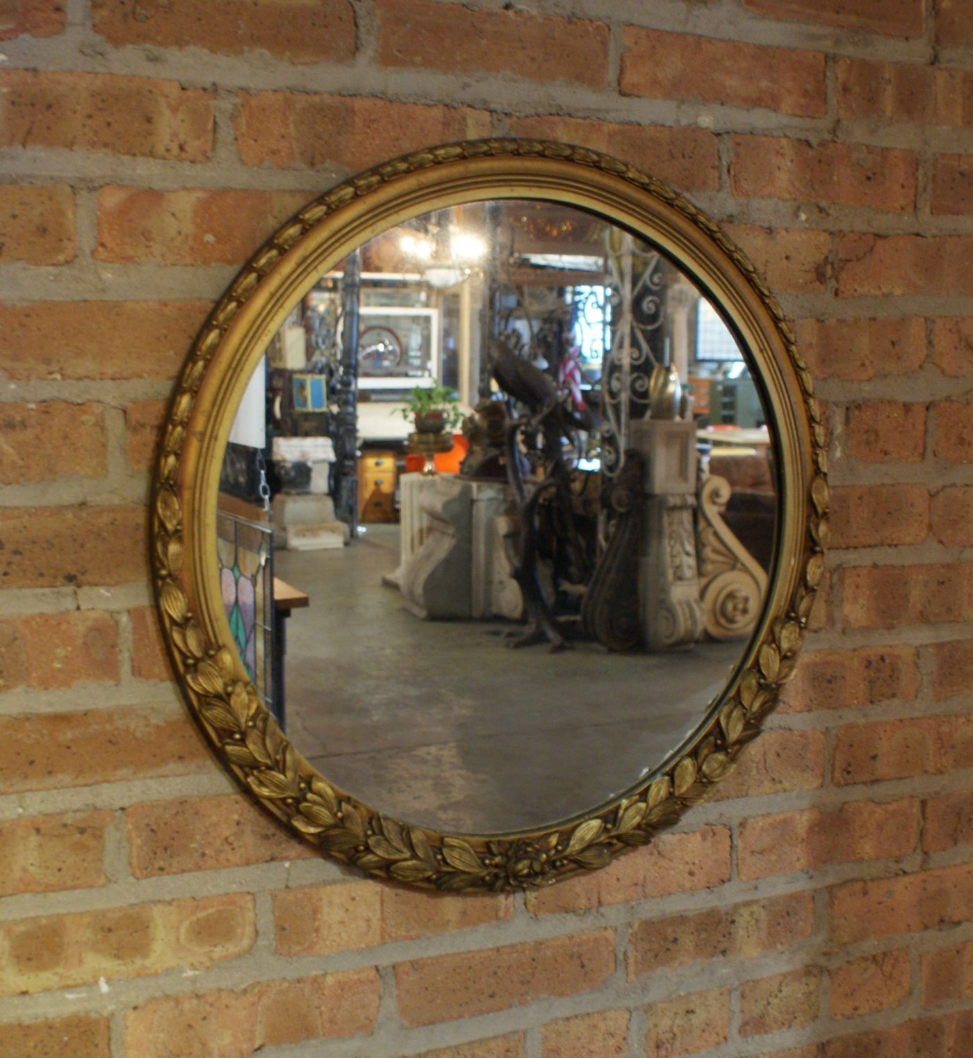 Round Gold Frame Laurel Mirror