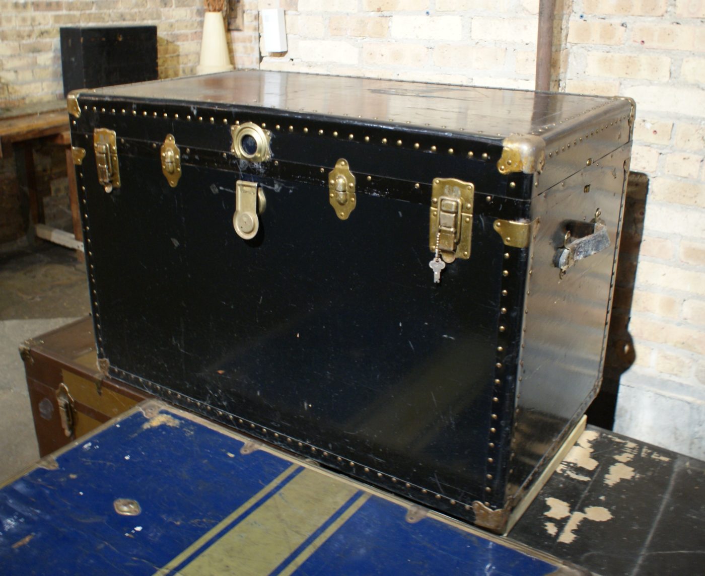 Large Black Steamer Trunk