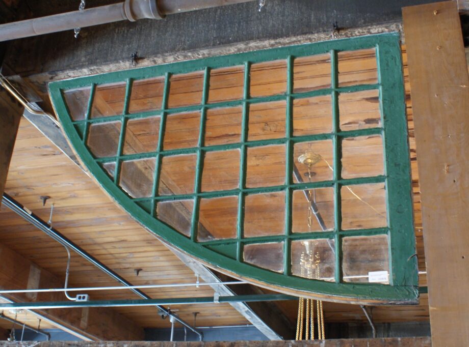 Half Arch Square Pane Window w Green Wood Frame