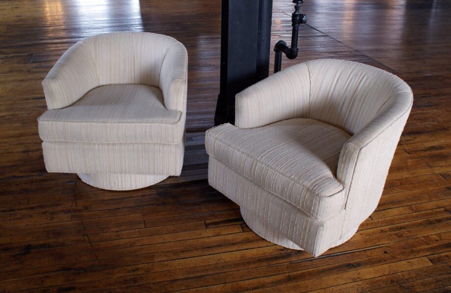 Cream Upholstered Swivel Club Chair PAIR