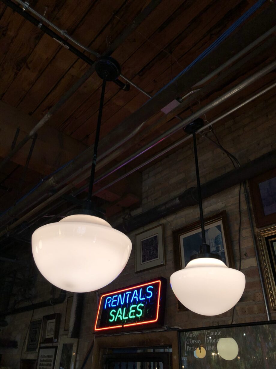 Industrial Hanger w Mushroom Milk Glass Shade