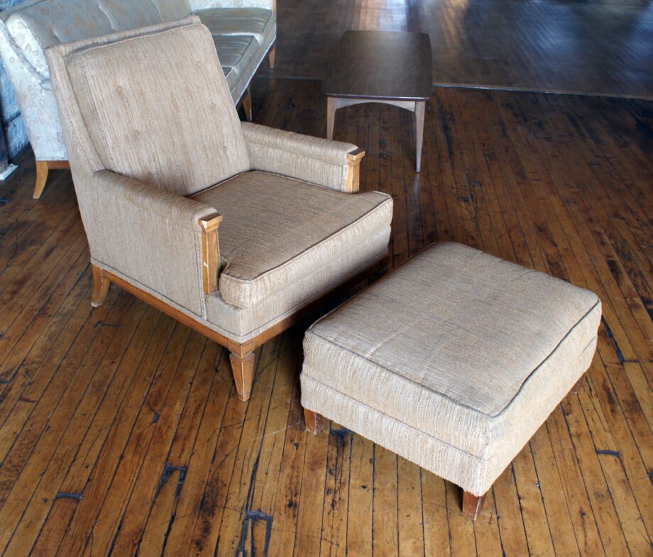 Vintage Brown Button Back Chair and Ottoman