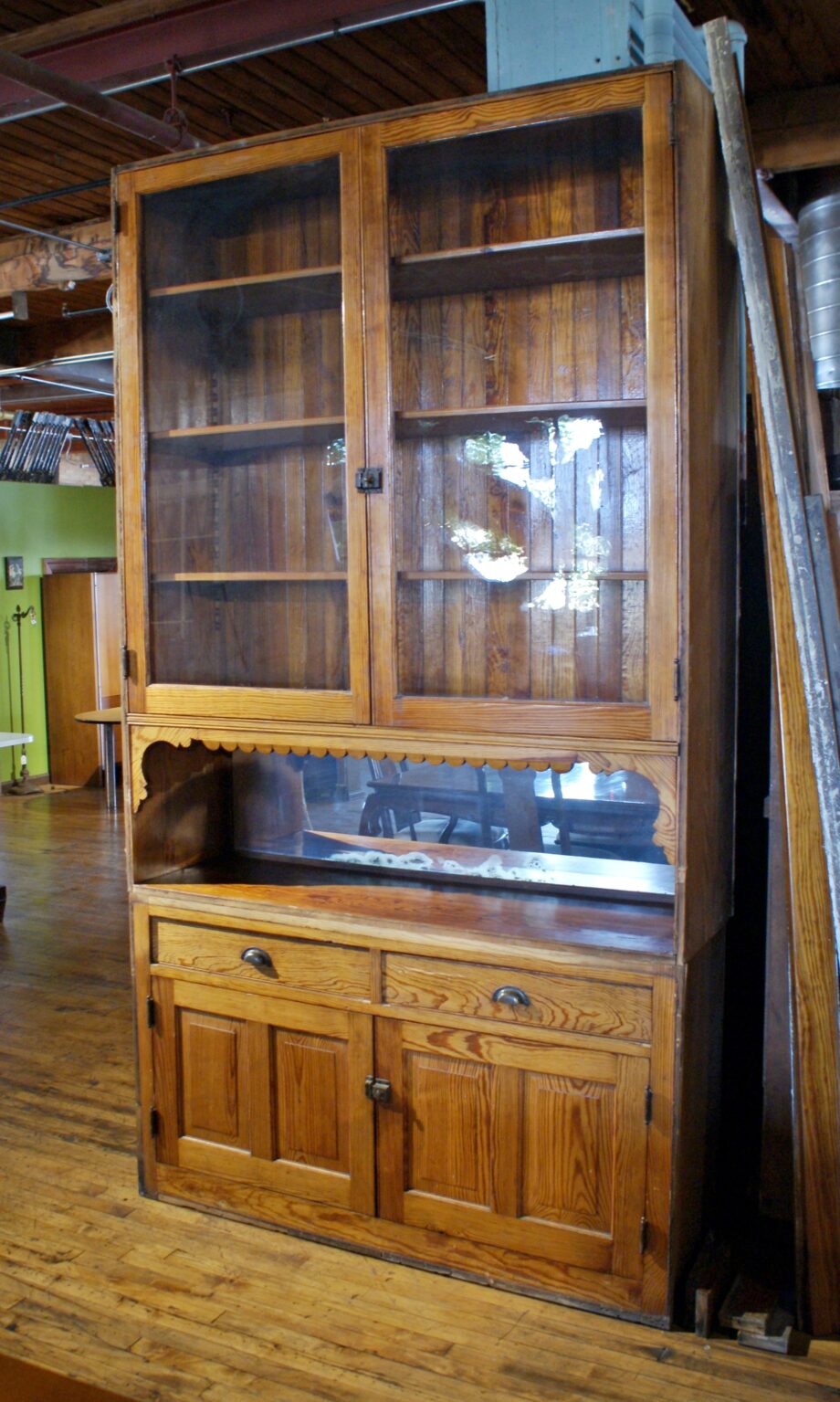 Tall 4 Door 2 Drawer Built In Hutch w Scalloped Trim and Mirror