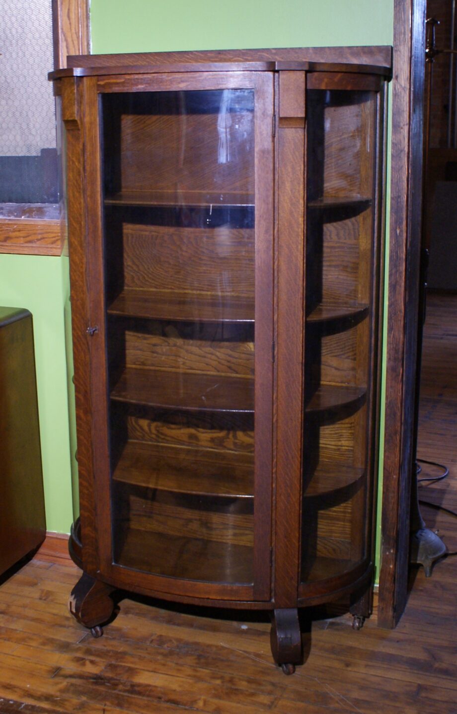 Antique China Cabinet w Curved Glass Sides and Door