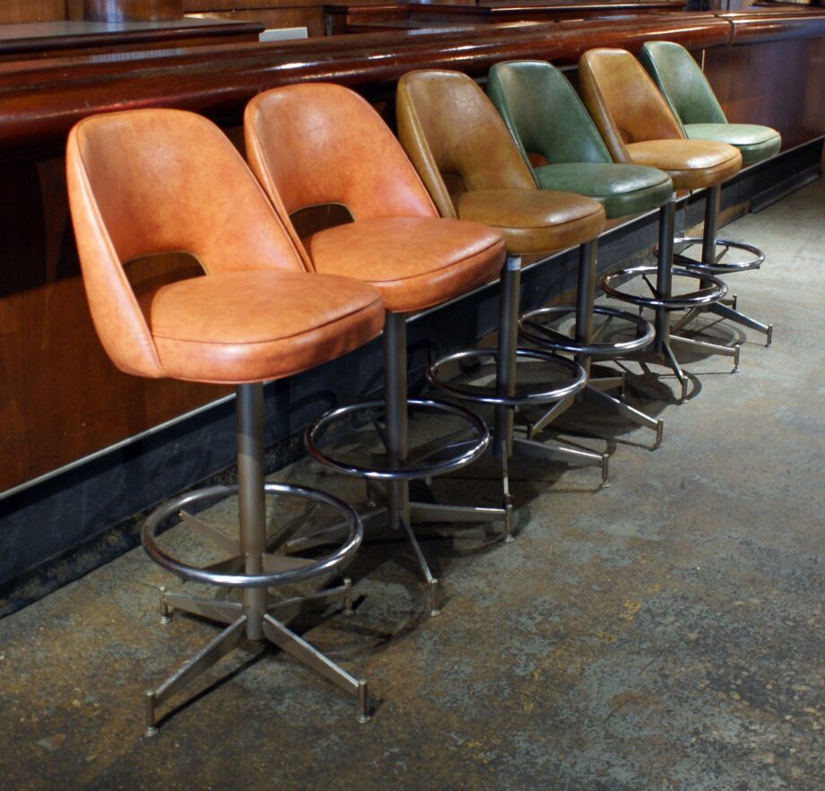 MCM Orange/Brown/Green Vinyl Bar Stool