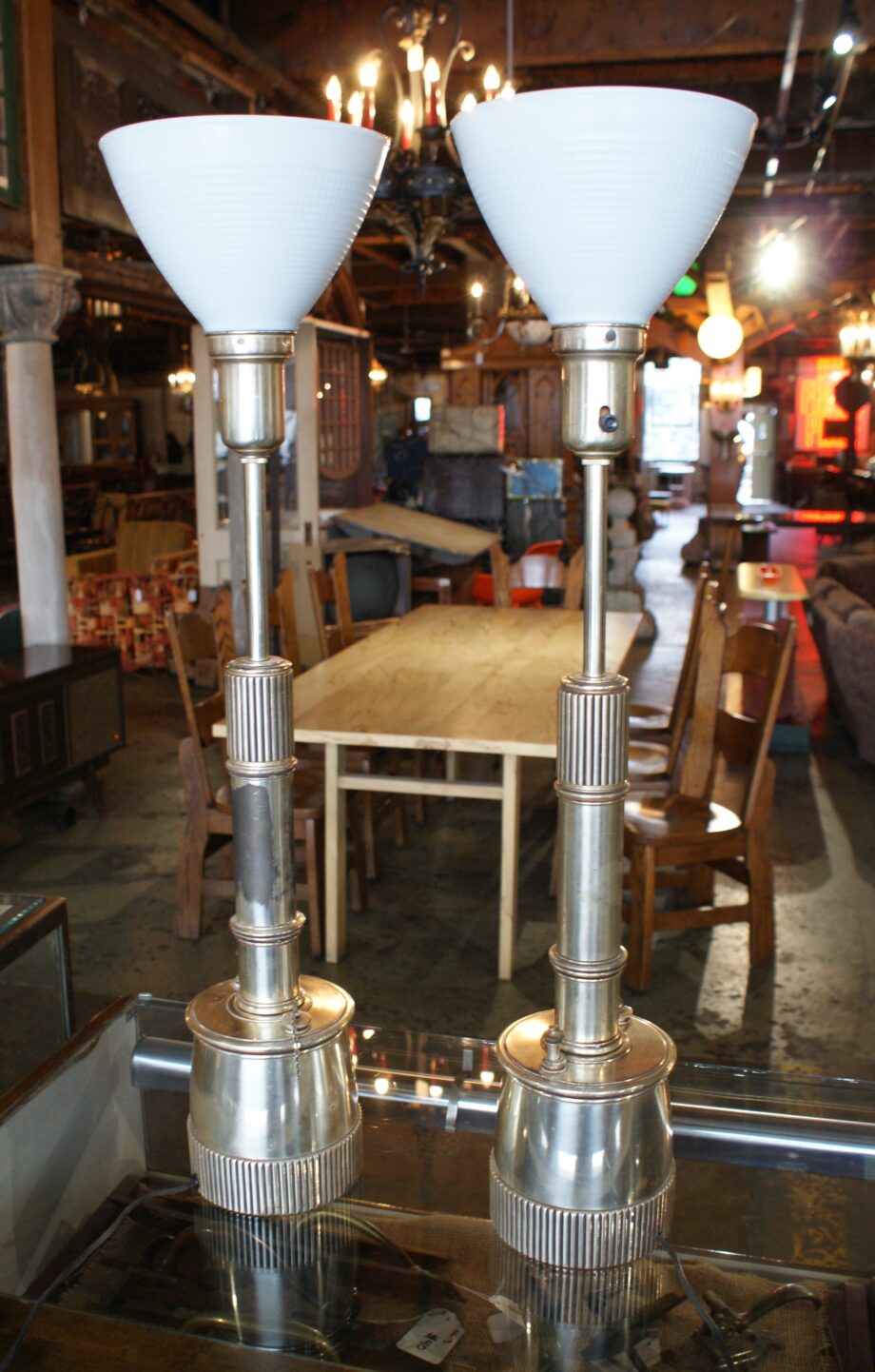 Silver Converted Gas Table Lamp PAIR