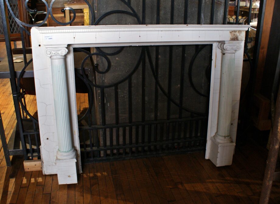 White Painted Wood Mantel w Fluted Columns