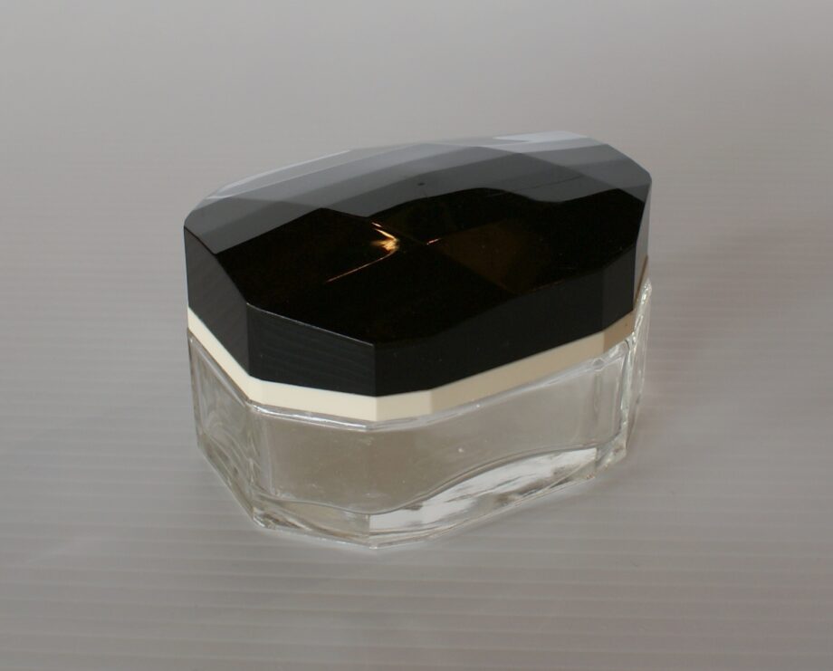 Vintage Glass Powder Jar w Black Lid