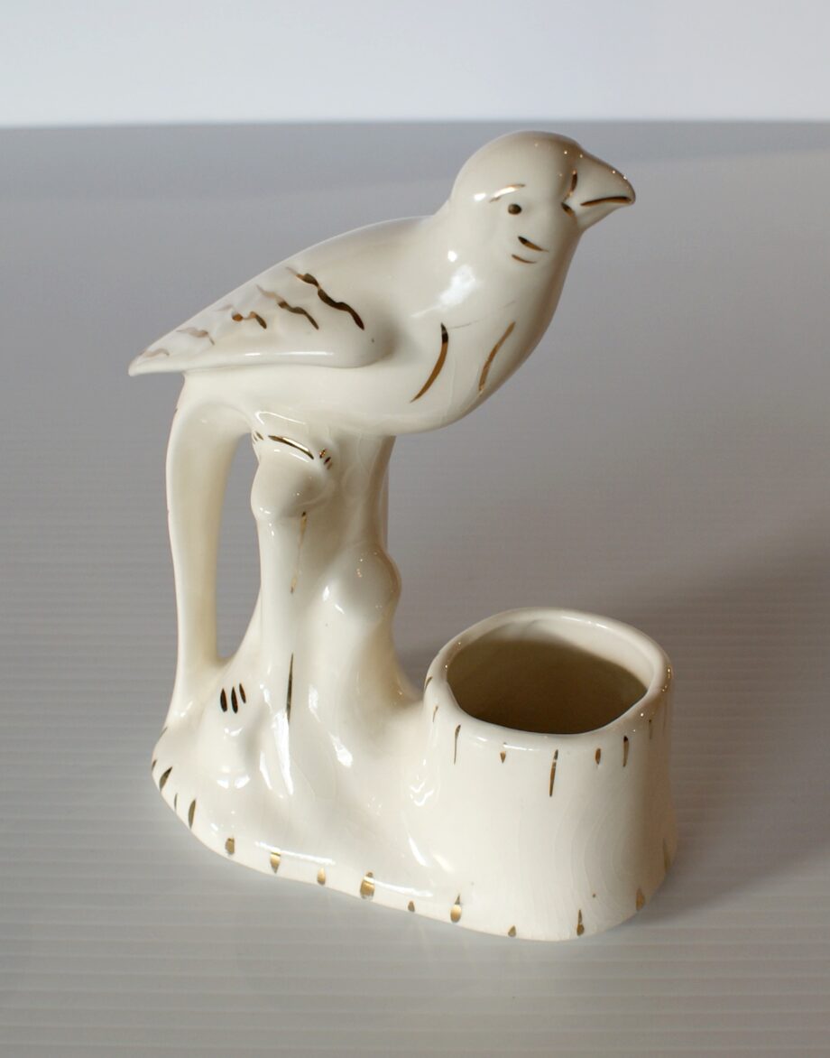 Vintage White and Gold Bird Planter