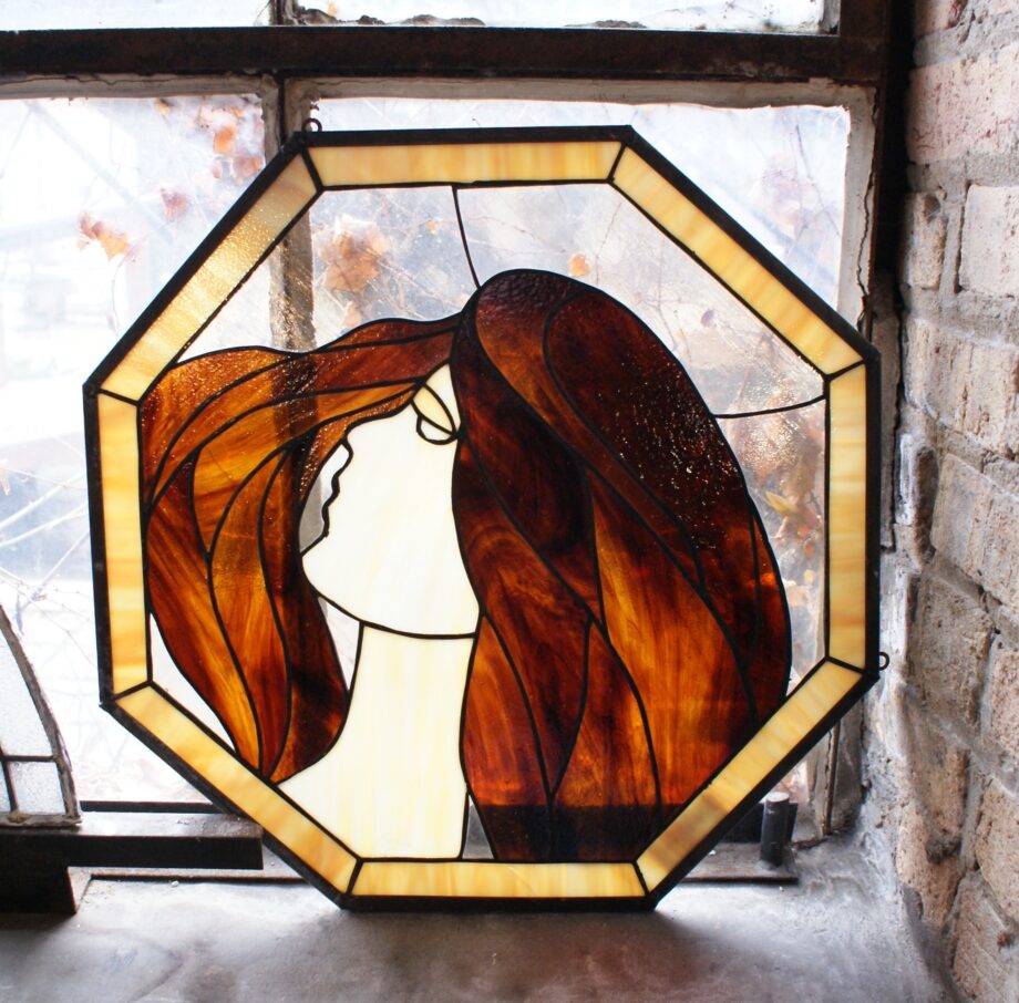 Octagonal Stained Glass w Woman's Face