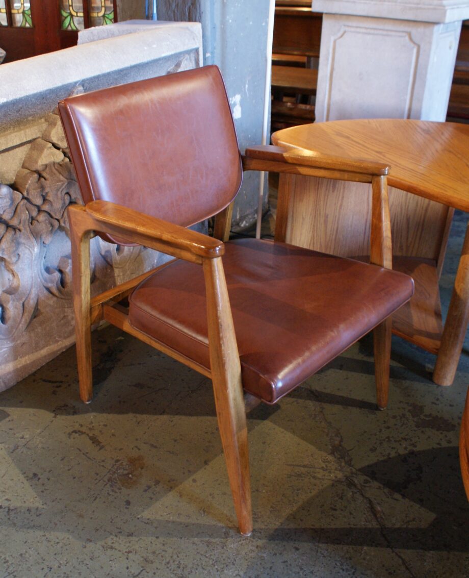 MCM Brown Vinyl Chair w Wood Frame PAIR