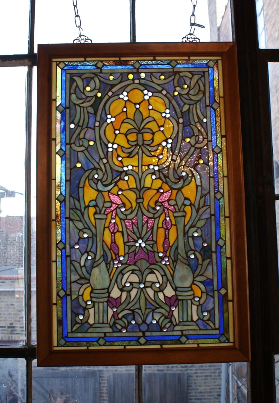 Blue White and Yellow Intricate Stained Glass w Many Jewels