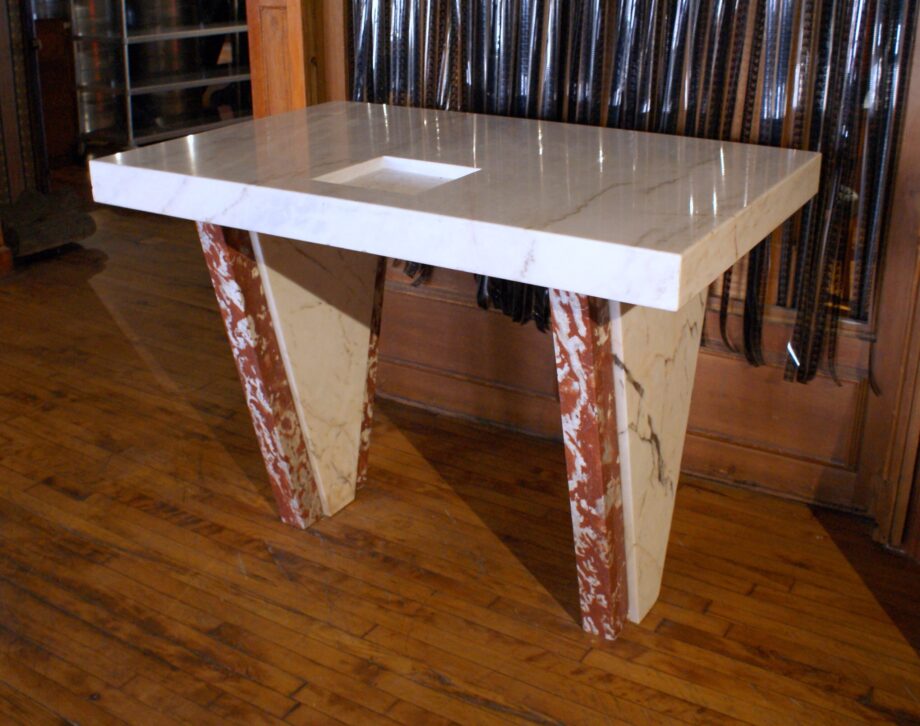 White and Red Marble Altar w Triangular Legs