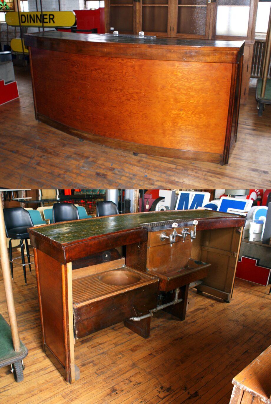 Antique Curved Front Bar w Copper Lined Tap and Sink